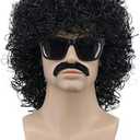 VGbeaty Adult Men Short Curly Black Rocker Wig With Mustache California Halloween Cosplay Anime Costume Wig