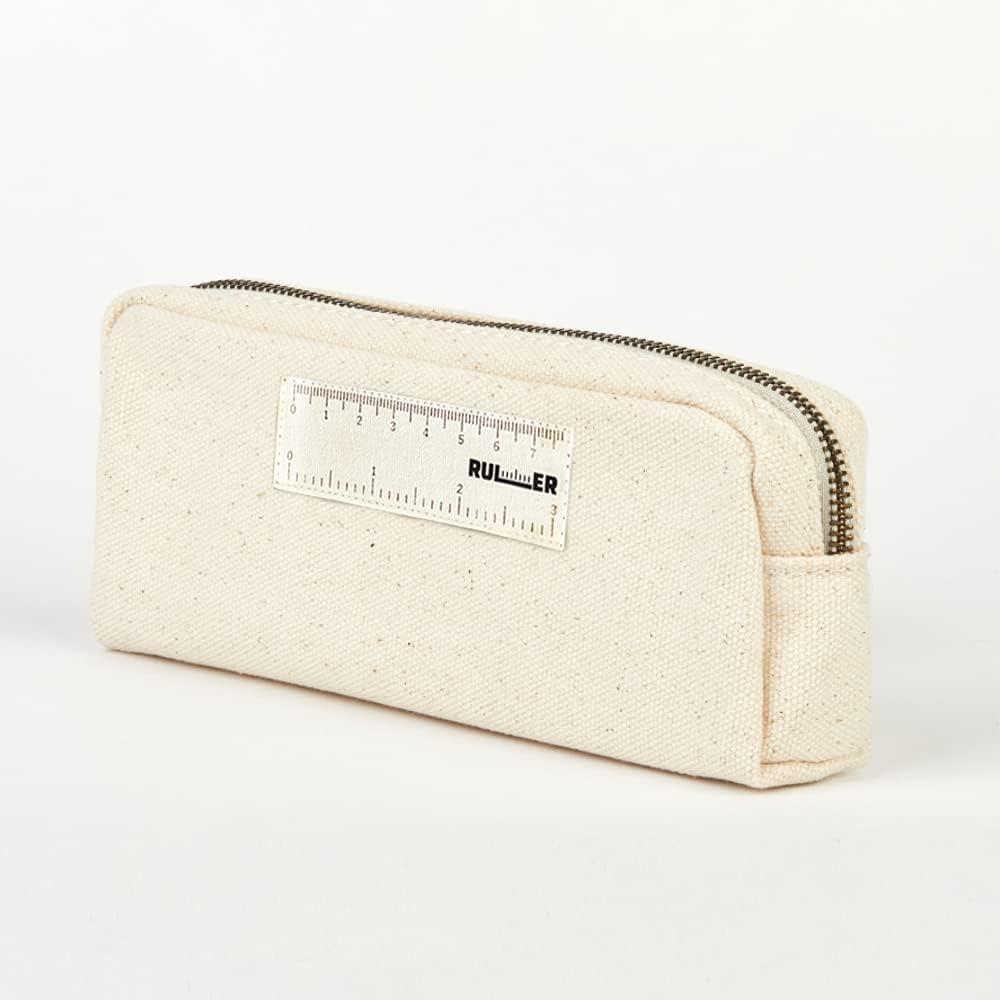 2 x Trilly Canvas Pencil Case Pouch with Ruler I Larger Capacity Simple Pencil Pouch I School Small Pencil Bag For Boys & Girls I Holds Pencil, Pen, Personal Items & Desk Organizer Cute Pen Pouch Ivory