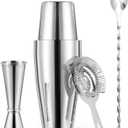 X Home Cocktail Shaker Set, Professional 4-Piece Bartender Kit with Boston Shaker, Hawthorne Strainer, Double Measuring Cocktail Jigger, and 10-inch Mixing Spoon, Bartender's Choice