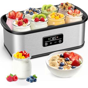 Yogurt Maker with Auto-Shut off and Adjustable Time & Temp Control, Yogurt Maker Machine Make Healthy Yogurt with Full Probiotics for Family, Friends, Perfect Gift, 8x6oz Jars