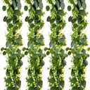 Eucalyptus Garland with White Flowers 4Pack: 5.9Ft Artificial Faux Greenery Vines for Valentine's Day Table Runner Wedding Bedroom Mantle Centerpieces Backdrop Decorations