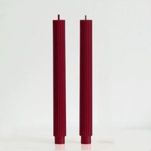 2 Pack | 10" Premium Unscented Ribbed Wick Taper Candles, Tall Ribbon Wax Dinner Unscented Modern Home Dcor Soy Wax Handmade 12 Hours candlesticks (Burgundy)