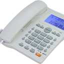 Corded Caller ID Telephone, TelPal Landline Home Phones with Blue Backlight & Speaker, Hands Free Analog Hotel Office Telephone Set, Desktop Speed Memory Dial Telephones for Seniors (White)