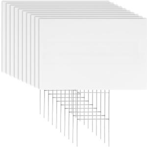 Newflager 10 Pack 18 x 12 Inches White Corrugated Plastic Yard Sign with Metal Stakes for Birthday, Real Estate Garage Sale Signs, Rent, Guidepost Decorations