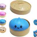 Dumpling Squishies Toy, Giant Glitter Dumpling, Colorful Dumplings Stress Balls Fidget Sensory Toy,Soft Squeeze Decompression Dough with Food Steamer, Stretchy Desk Toys (Blue)