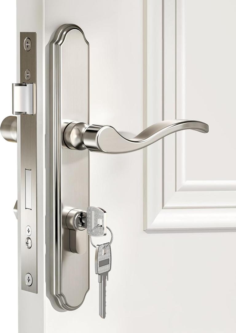 Storm Door Handle Complete Set, Fit Screen and Storm Door Handle Replacement Part with Lock Cylinder and Key, 2-1/2" Handle PZ, Polished Nickel