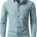LucMatton Men's Lightweight Gingham Dress Shirt Casual Business Slim Fit Long Sleeve Button Down Shirts with Pocket Medium