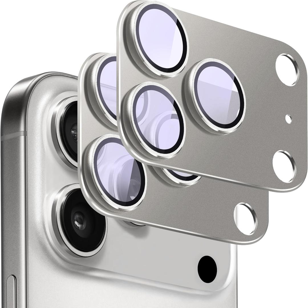 2 Pack Camera Lens Protector for iPhone 17 Pro [ Drop Protection ] AR Tempered Glass Strong Adsorption Metal Camera Cover Screen | Titanium Grey Finish