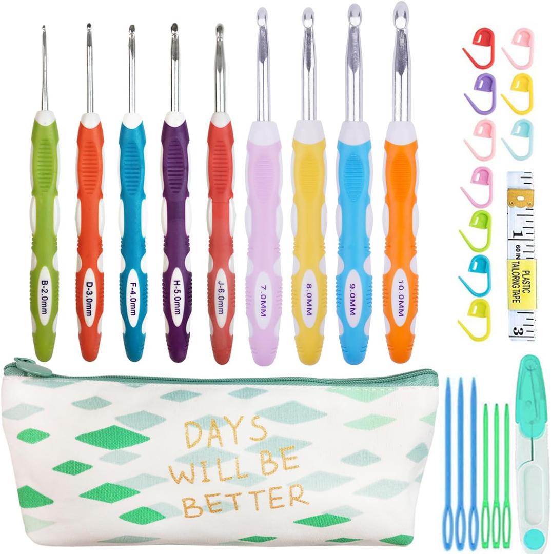Weabetfu Latest Set of 27 PCS Crochet Hooks Set with Crochet Case Ergonomic Crochet Hook Needles for Arthritic Hands,Standard US Size 2mm-10mm