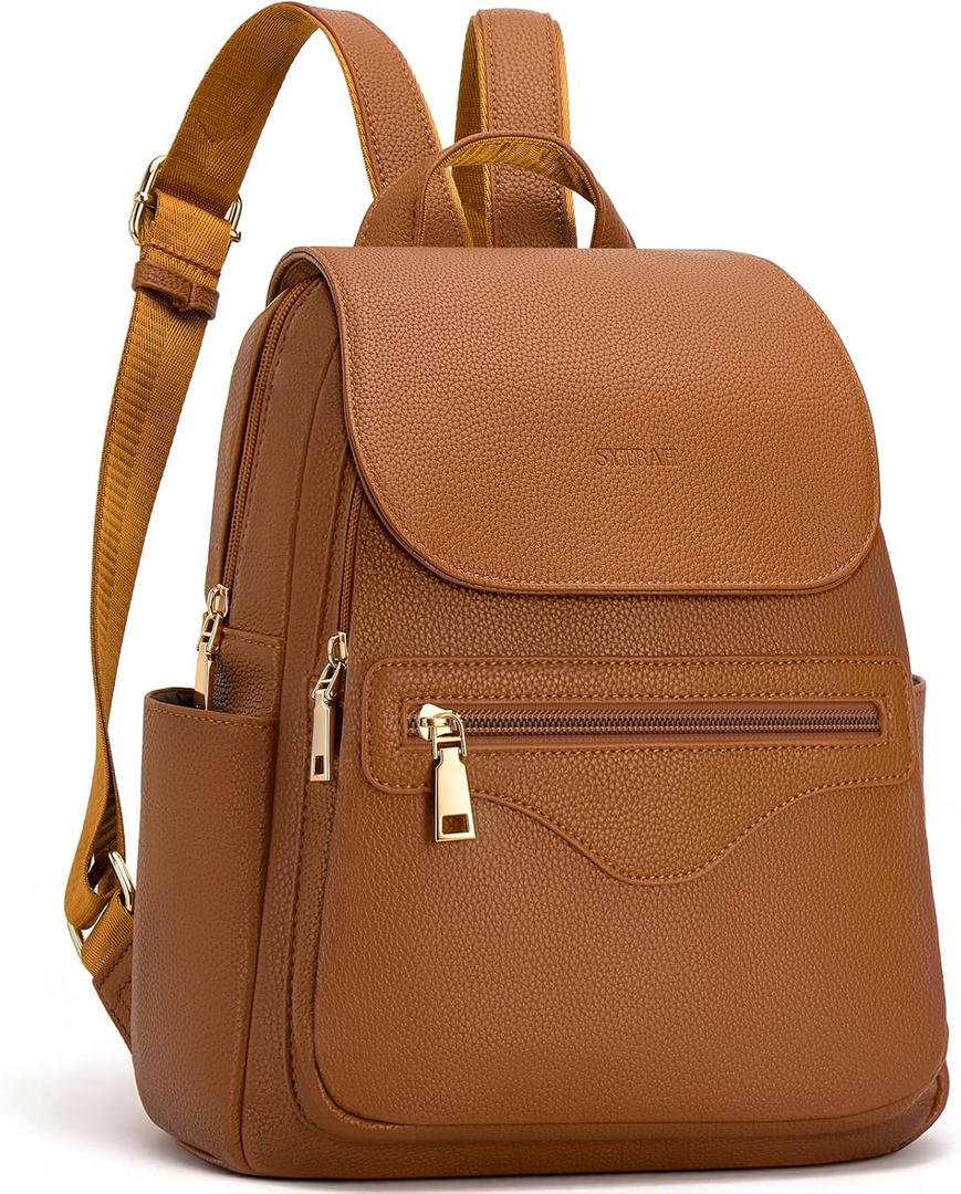 SYTRAH Mini Backpack Purse for Women, Causal Small Backpack with Built-in RFID Wallet & 11" Tablet Sleeve, Stylish Travel Daypack for Daily Brown