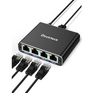 Ethernet Splitter 1 to 4 1000Mbps, Dockteck Internet Cable Splitter 1 in 4 Out High Speed Switch Network Gigabit for LAN RJ45 Port Router Switch Work with Cat5/5e/6/7/8 Cable