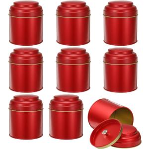 uxcell 9 Pcs Tea Tins Canister with Airtight Double Lids, 8 Fluid Oz Small Round Tin Can Box, Kitchen Canister Containers for Loose Tea Coffee Candy Spices, Red