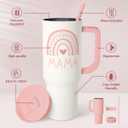 SANDJEST Gift for Mom from Daughter Son - Mama Insulated Stainless Steel Tumbler 40oz with Handle and Straw, Travel Coffee Mug for Mommy Moms - Gifts Idea for Birthday Christmas Mothers Day