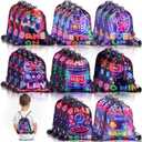 Huhumy 16 Pcs Video Game Party Favor Neon Game Drawstring Bags 12 x 10 Inch Video Theme Gifts Goodie Treat Candy Bags Party Supplies for Boys Girls for Kid Birthday