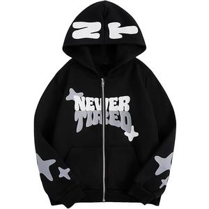 SOLY HUX Boy's Zip Up Hoodies Sweatshirt Y2k Letter Graphic Long Sleeve Streetwear Jacket
 (Medium, Black)