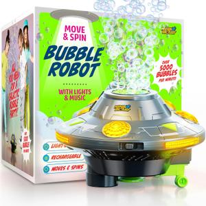 Robot Bubble Machine for Kids - Spins, Moves, Music, Lights - Bubbles Blower, Maker for Boys & Girls - Cool Outdoor Toys - Birthday Gifts for Boy Ages 3 4 5 6 7 8 Year Old Kid Gift
