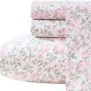 Laura Ashley - Twin XL Sheet Set, Crisp & Cool Cotton Percale Bedding for Year Round Comfort, Deep Pocket, Bed Sheets with Matching Pillowcase (Blossom Bliss Pink)