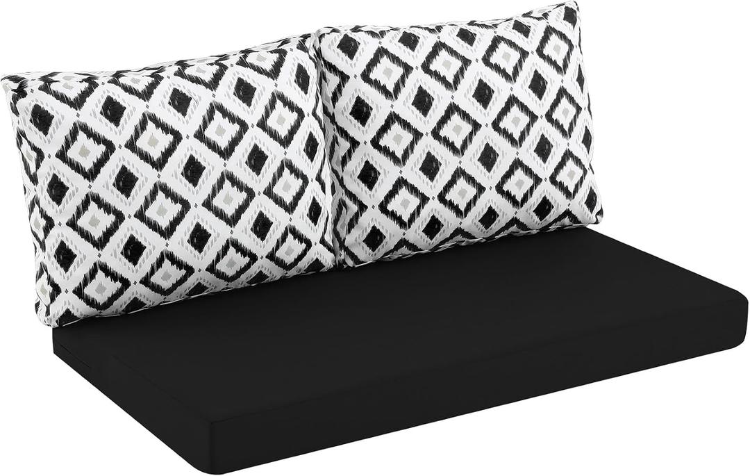 idee-home Outdoor Loveseat Cushions for Patio Furniture, Waterproof Couch Hampton Bay Deep Seat Cushion Replacement Set 46" x 26", Patio Love Seat Sofa Cushions for Garden Chair, Navy Blue Pattern