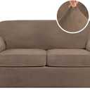H.VERSAILTEX Real Velvet Plush 3 Piece Stretch Sofa Covers Couch Covers for 2 Cushion Couch Sofa Slipcovers Width Up to 90 Inch Feature Thick Soft Stay in Place (Sofa, Mocha)