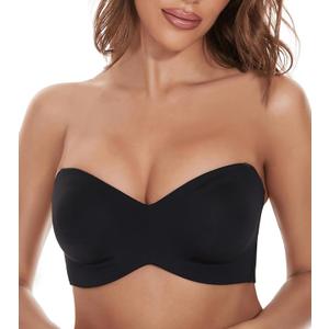 Strapless Bra for Women Plus Size Anti-Slip Multiway T-Shirt Bras with 1 Pairs Straps (36DDD, Black)