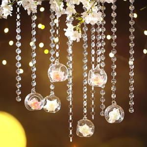 Yoande 24 Sets Hanging Glass Candle Holder Wedding Glass Globe with Acrylic Gems Bead Garland Tea Light Holder Orbs Container for Flower Plants Micro Landscape DIY Xmas Tree Party Decoration 2.36 Inch