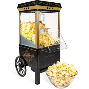 Nostalgia Vintage Hot-Air Popcorn Maker Machine - Makes Up to 12 Cups - Oil-Free - Healthier Popcorn - Classic Stand-Up Cart With Wheels - Includes Kernel Measuring Cup - Black