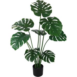 Artificial Monstera Plant for Indoor-Outdoor: 3.5ft Large Faux Monstera Deliciosa Plant with Realistic Long Lasting Color Leaves in Pot - Low Maintenance Fake Plants for Home Office Decor