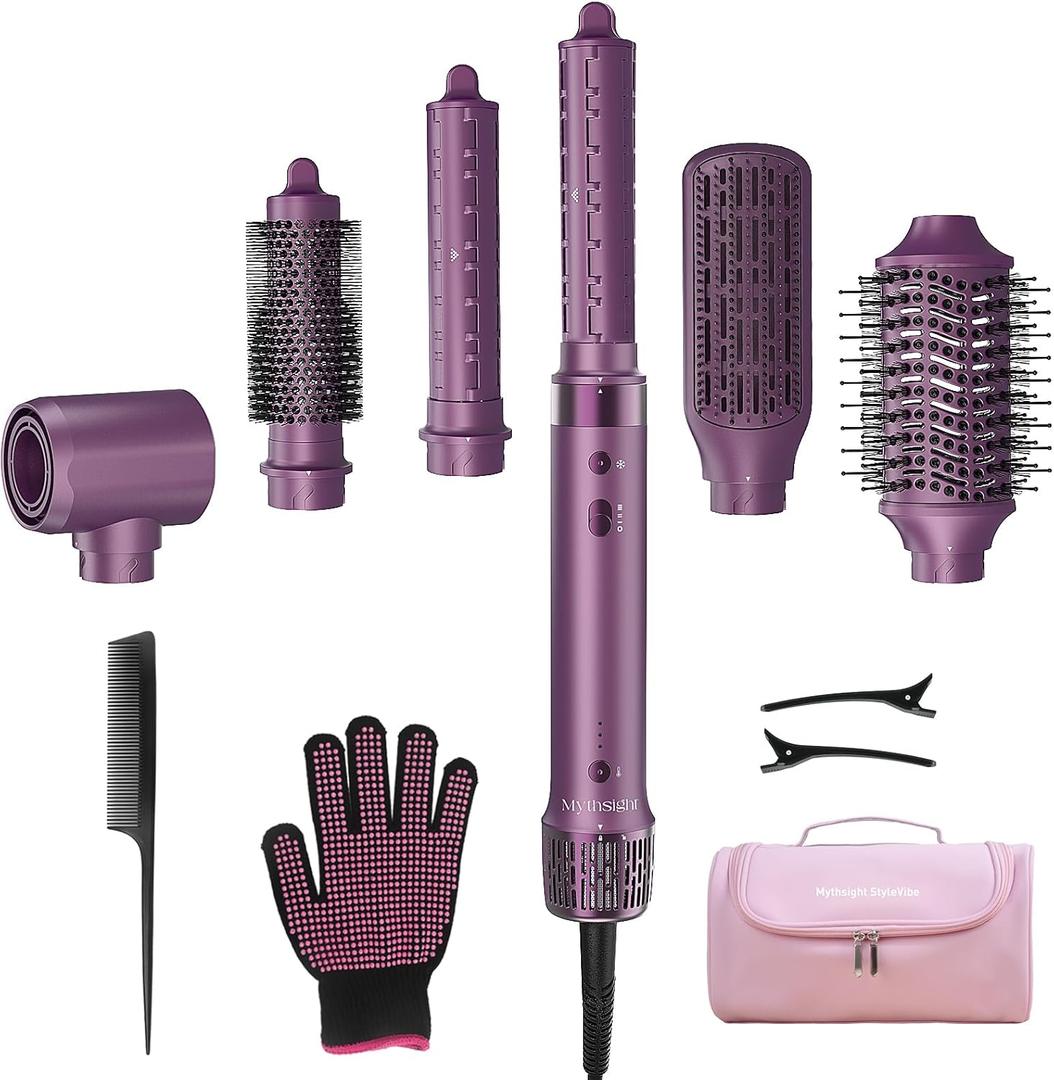 StyleVibe 6-in-1 Air Styler, Hair Dryer & Blow Dryer Brush with Travel Case - Auto Wrap Curls (L/R), Fast Drying, Thermal Round Brush for Smooth Blowouts & Frizz-Free Volume, No Heat Damage