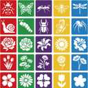 CUTHOLLOW 25PCS Floral&Insects Pattern Painting Shape Stencils Sets - 8 Inch Reusable&Washable Drawing Template, Different Primary Themed Sidewalk Chalk Art Stencils Kit for Craft Room Wall Paper