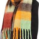 Womens Scarf Winter Big Colorful Checked Thick Warm Soft Scarves Casual Tassel Blanket Scarf
