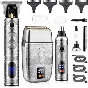 Professional Hair Trimmer Hair Clippers for Men, Nose Hair Trimmer Shaver Set,Cordless T-Blade Beard Trimmer Barber Clippers,Electric Razor Foil Shavers for Men Haircut Grooming Kit(Silver)