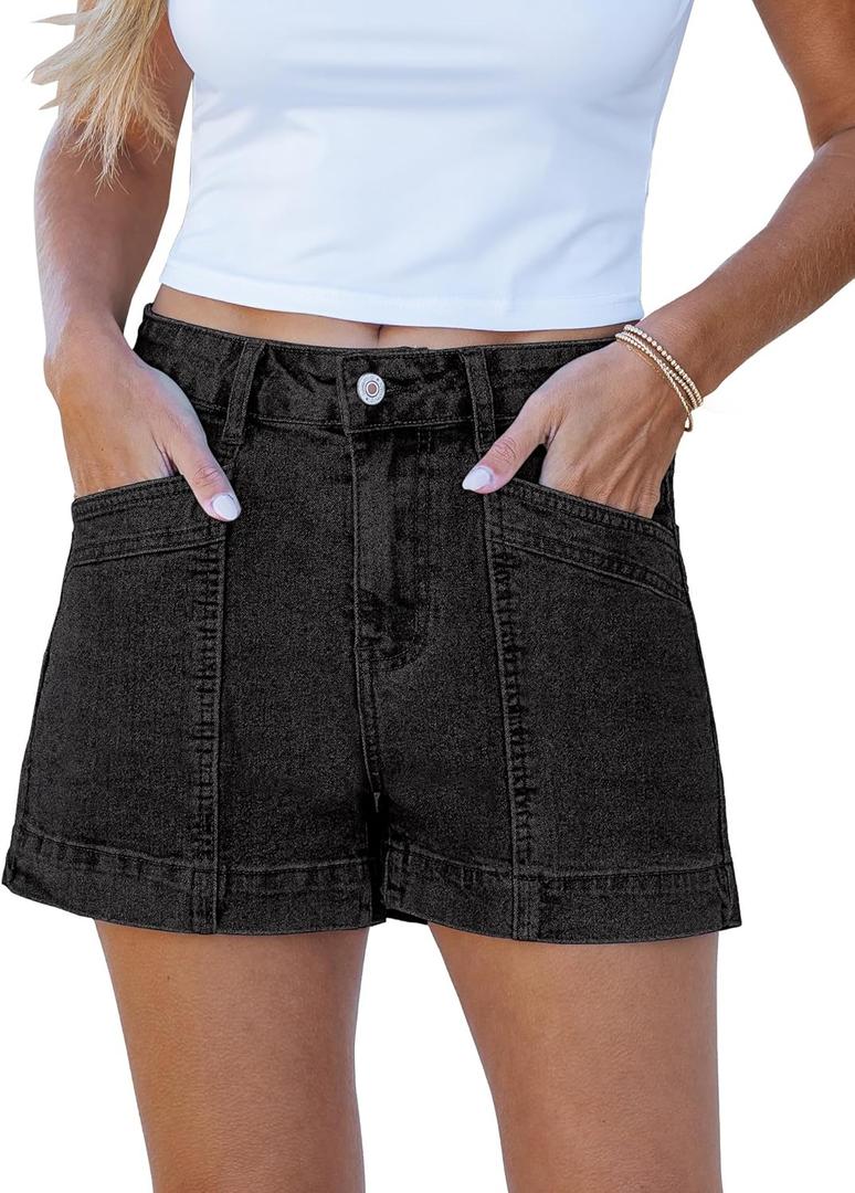 luvamia Jean Shorts for Women High Waisted Stretchy Denim Jorts Trendy Casual Distressed Cut Off Shorts with Pockets (Large, Washed Black)