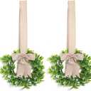 2 Pack 9-inch Mini Eucalyptus Wreath Green Artificial Wreath Summer Spring Farmhouse Porch Wall Window Decoration (Coarse Linen Cloth)