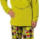 Dr. Seuss GRINCH Santa Plaid Plush Fleece Pajama Sleep Set (Medium, Green)