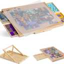 Tektalk Jigsaw Puzzle Table with Integrated Adjustable Stand/Bracket and Removable Cover, 3-Tilting-Angle Wooden Plateau Portable Puzzle Board with 4 Sorting Drawers, for Up to 1500 Pieces