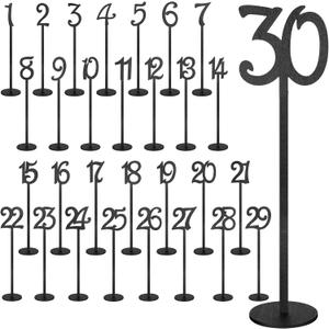 30 Pcs Wood Table Numbers Wedding 130 for Reception Stands Seat Table Numbers with Holder Base for Wedding Party Event Catering (Black)