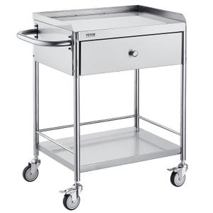 VEVOR Medical Cart, 2-Layer Stainless Steel Cart 220 lbs Weight Capacity, Lab Utility Cart with 360 Silent Wheels and a Drawer for Lab, Clinic, Kitchen, Salon