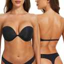 Women's Strapless Bra Push Up-Non Slip Invisible Underwire Low Back Multiway Support Padded Plunge Bra for Comfort Lift(Black, 34A) (Black)