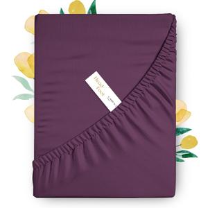Carressa Linen 100% Egyptian Cotton King Fitted Sheet - 800 Thread Count 16" Deep Pocket, Durable Sateen, All-Around Elastic, Head/Foot Side Indicators - Plum