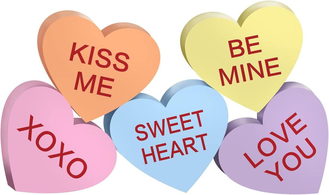 AnyDesign 5Pcs Valentine's Day Conversation Hearts Wooden Table Sign Colorful Heart Wood Tabletop Decoration Love You Be Mine Kiss Me Table Centerpiece Tiered Tray Decor for Wedding Home Shelf Display (Yellow,Orange,Blue,Pink)