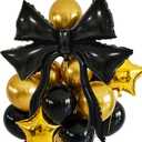 Black Gold Bow Balloons Set, 13 Pcs Giant 47 Inch Bow Foil with Star Latex Balloons for Birthday Party Decorations, Classy Aesthetic Birthday Backdrop, Graduation Anniversary New Year Party Decor
