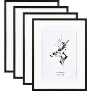 Yaetm 16x20 Frame Matted to 11x14 Set of 4, Solid Wood Black Picture Frame 16x20 for Photos, Posters & Art Prints, Wall Gallery for Horizontal and Vertical Wall Mount (4 pack, Black)