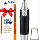 Bekhic Ear and Nose Hair Trimmer Clipper - 2025 Professional Painless Eyebrow & Facial Hair Trimmer for Men Women, Battery Operated Facial & Eyebrow Hair Remover, Dual-Edge Blades, Painless Grooming (Silver/Black)