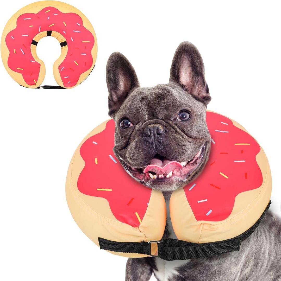 MIDOG Soft Inflatable Dog Cone, Donut E-Collar Alternative for After Surgery, Prevents Licking, Allowing Normal Eating & Vision, Comfortable Recovery Collar for Dogs & Cats, Pink-M+