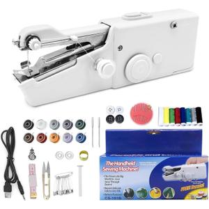 Sewing Machine Kit, Portable Mini Handheld Sewing Kit Hand Stitching Machine Suitable for Clothes Fabrics and DIY Home Travel Electric Handheld Sewing Machine for Beginners