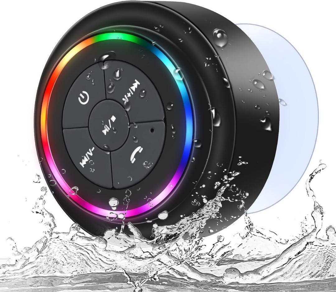 HAISSKY Bluetooth Shower Speakers, Waterproof Bluetooth Speaker with RGB Lights IPX7 Waterproof Wireless Speaker with Suction Cup HD Sound Pairs to Phones, Tablets, for Bathrooms, Outdoor, Party, Beach