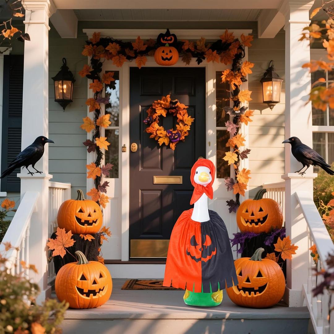 Tuhangcc Halloween Goose Outfits Set,Fantastic Pumpkin Goose Costume,Adjustable headscarf and cloak for 23" Goose Outdoor Patio Yard Lawn Decoration and Halloween party