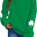 VILOVE Women St Patricks Day Sweatshirts Clover Sweater Irish Shamrock Pullover Long Sleeve Graphic Tops (XX-Large, Green B)