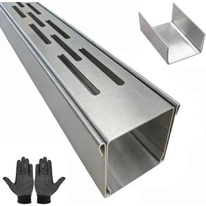 304 Stainless Steel Trench Drain Kit,Narrow Channel Drain with Grate & Coupling, Outdoor Drainage for Pool Deck/Yard/Driveway/Garage (1, Silver Gray, 3.3FT X 2IN X 2IN)