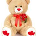 Tezituor Giant Teddy Bear Stuffed Animals Express Your Love Brown with Heart 4ft